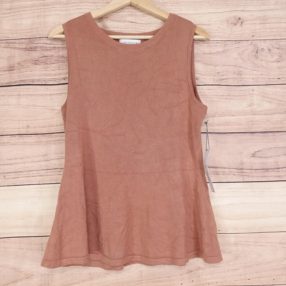 New! Liz Claiborne Sweater Womens M Brown Tunic Sleeveless Crew Neck Rayon